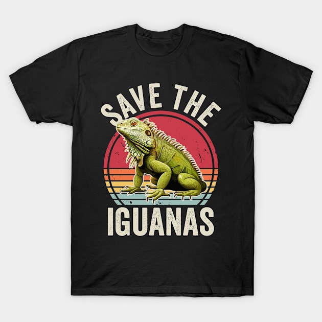 Save The Iguanas Retro Vintage Iguana Lover T-Shirt by Visual Vibes